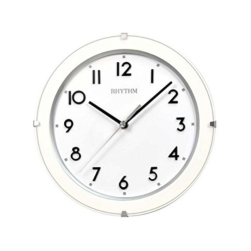 Rhythm Wooden Wall Clock 3D Numerals Convex Glass,Silent Silky Move White
